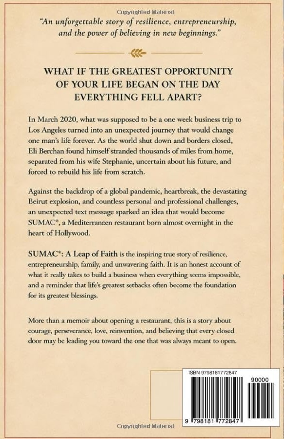 Back cover of SUMAC®, A Leap of Faith by Eli Berchan