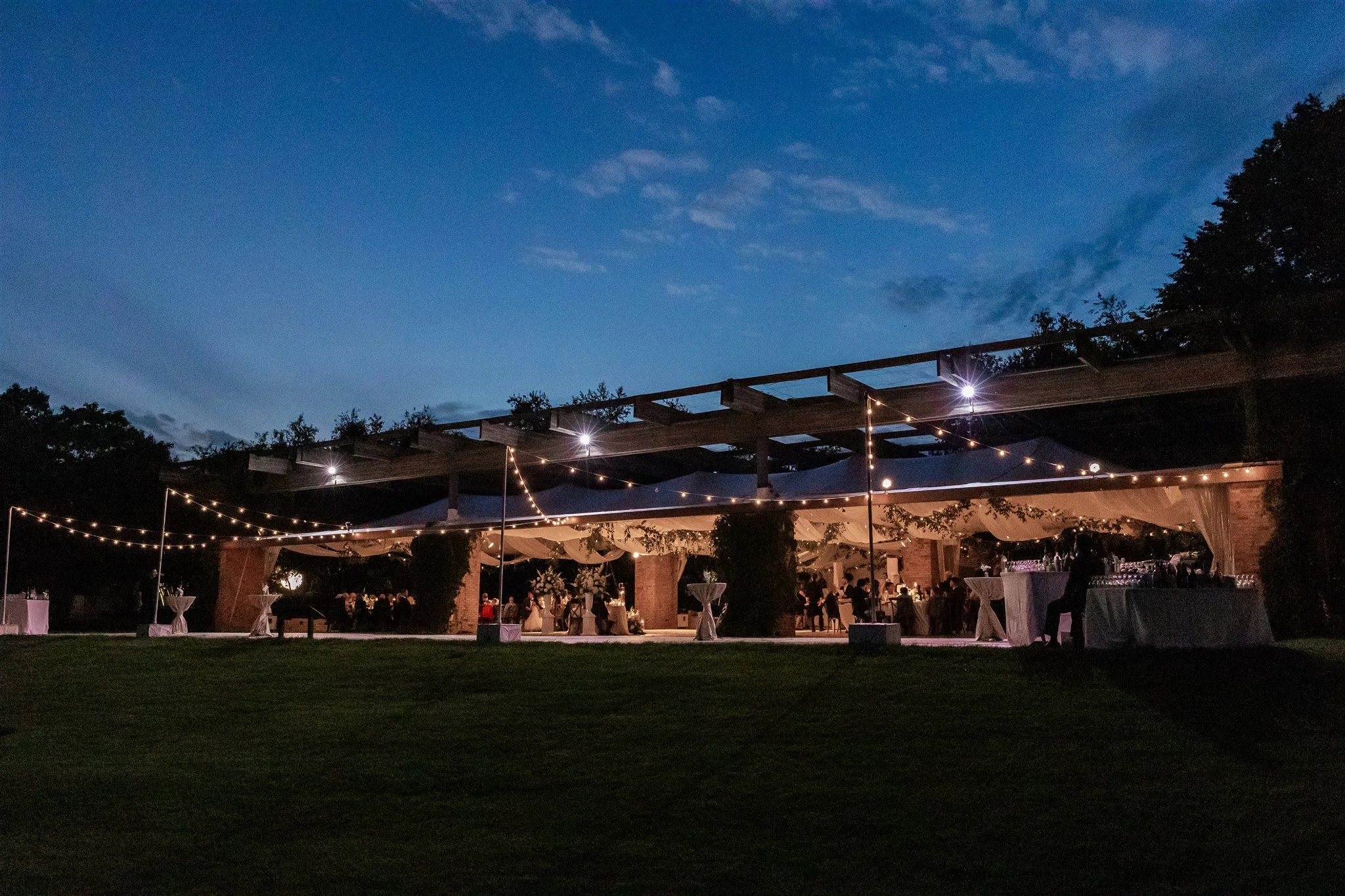 Evening pavilion reception at Megan and Alex's Chicago Botanic Garden wedding