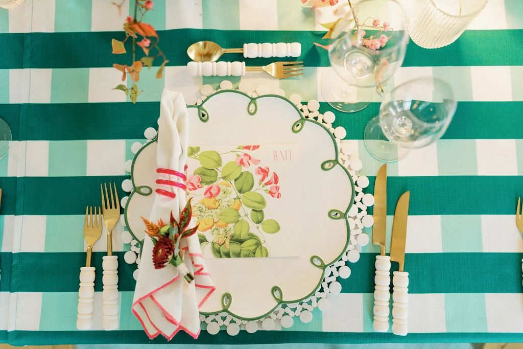 Botanical menu place setting at Lisa and Matt's Shoreacres vow renewal