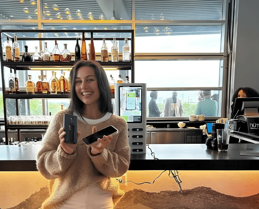 Guest using a ChargerGoGo kiosk at a Kansas City venue