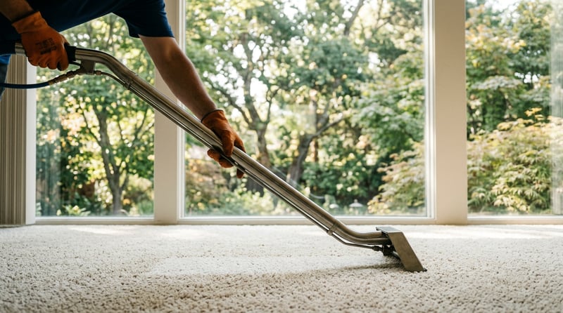 Carpet extraction wand deep cleaning a living room carpet