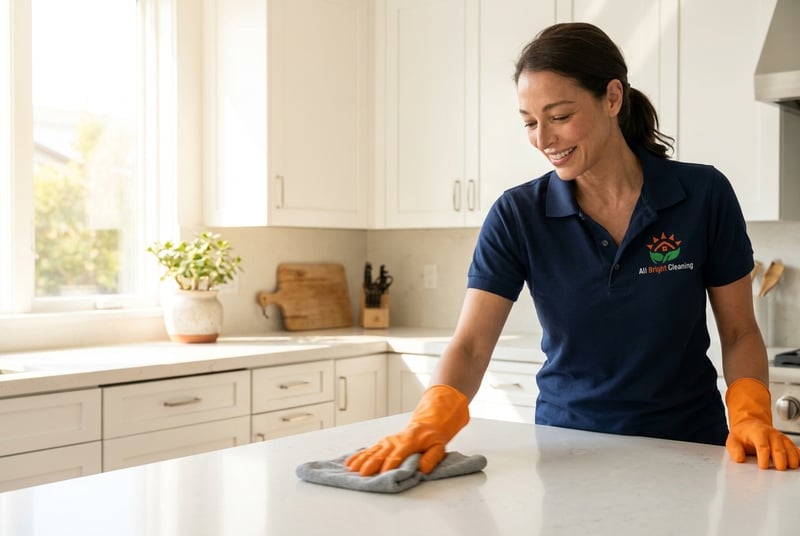 Technician wiping down a kitchen counter